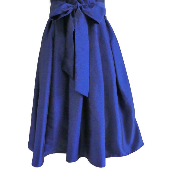 Jones New York Dress Cobalt Blue Taffeta Illusion Fit Flare Pleated Tie Lined M - Picture 5 of 10